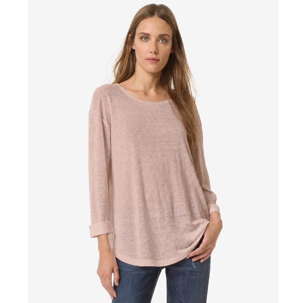 Vince 100% Linen Pink Lightweight Sweater Roll Sleeve Tee Womens Size XL Top